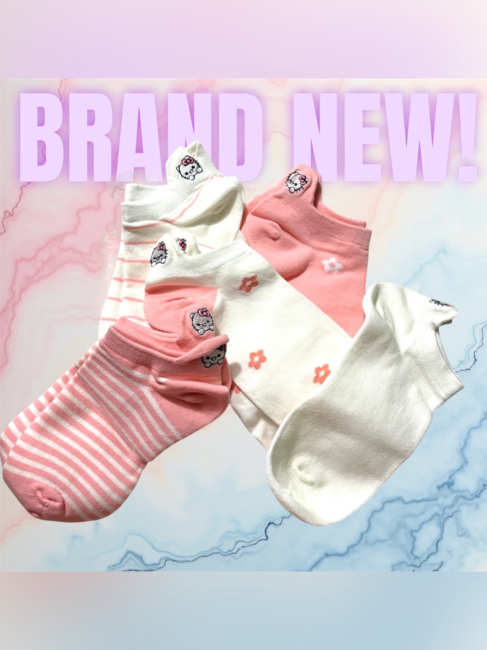 Cute Pink & Cream Hello Kitty Low-Cut Sock Set